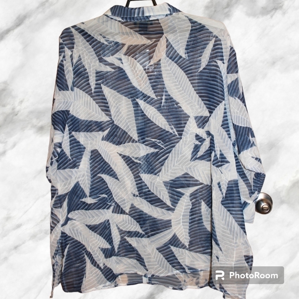 Ashley Stewart Sponge Print Crinkle Sheer Blouse - Picture 2 of 6
